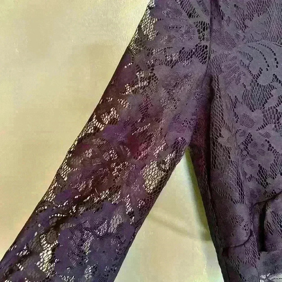 Black Lace Long Sleeve with Sheer Sleeves and Ruffle, Size L - Picture 3 of 4